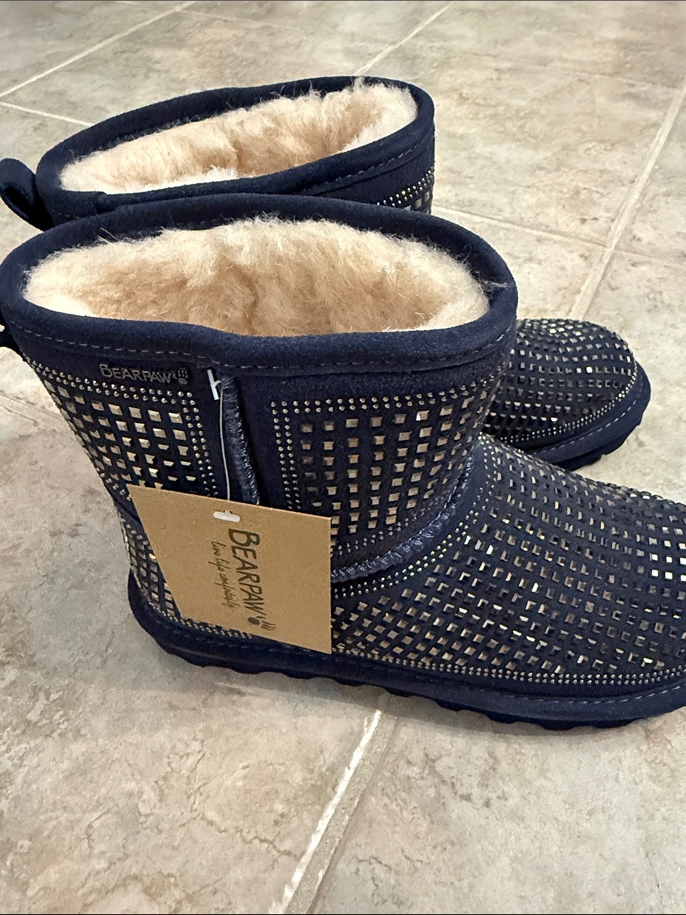 BearPaw women’s Navy Blue Sparkle Faux-Fur Booties